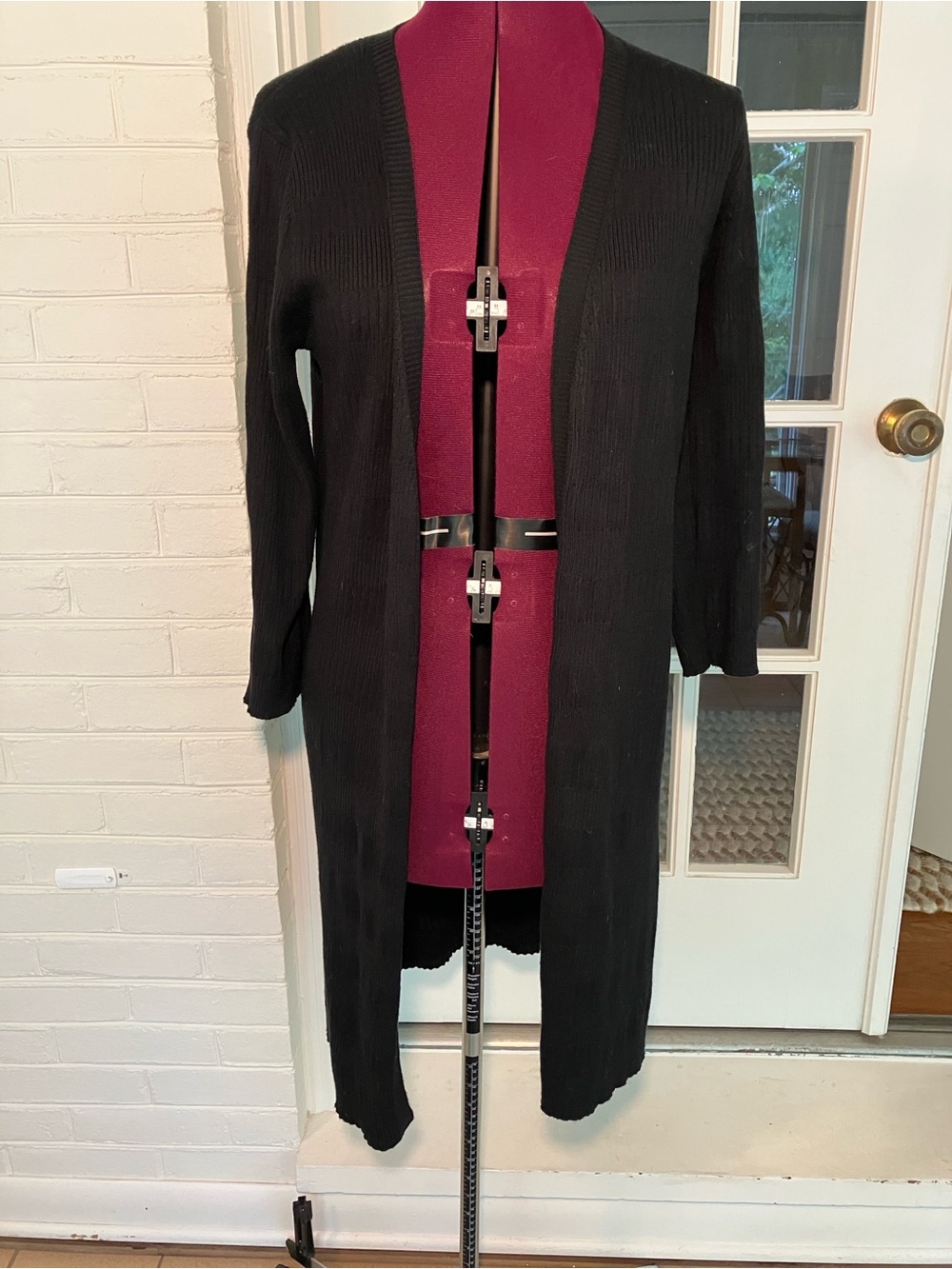 Cable & Gauge Black Long Open-Front Ribbed Cardigan